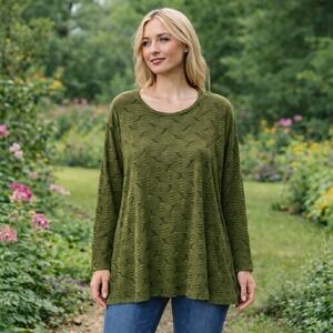Cut Loose Olive Green Textured Geometric Tunic Blouse Artsy Whimsical XL